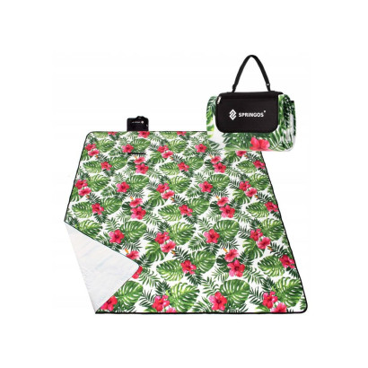 Pikniková deka 200x160 cm, zeleno-červená SPRINGOS FLOWERS