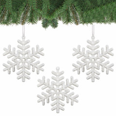 Vianočné ozdoby - Vločky s trblietkami biele, 10cm, súprava 3ks