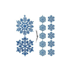 Vianočné ozdoby - Snehové vločky s trblietkami 10cm, modré, sada 12ks