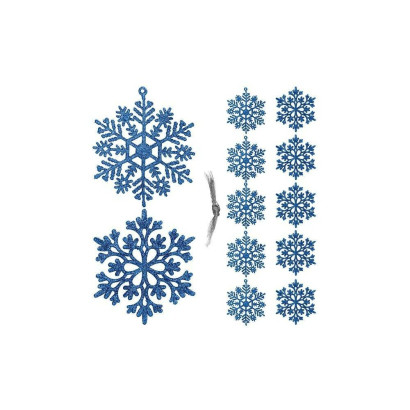 Vianočné ozdoby - Snehové vločky s trblietkami 10cm, modré, sada 12ks