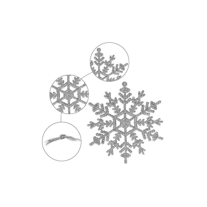 Vianočné ozdoby - Snehové vločky s trblietkami 12cm, strieborné, sada 3ks Vianočné ozdoby - Snehové vločky s trblietkami 12cm, strieborné, sada 3ks