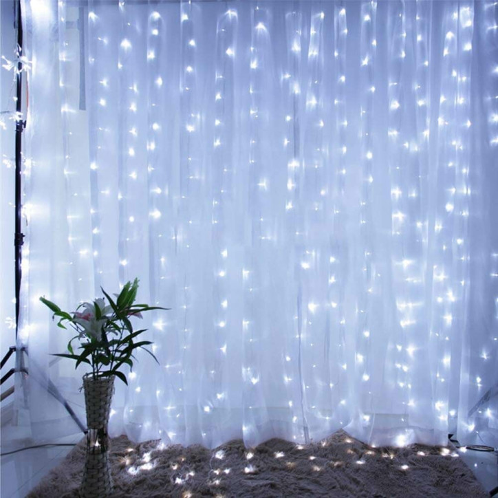 LED svetelný záves Nano kvaple - 3x2m, 400LED, 8 funkcií, studená biela LED svetelný záves Nano kvaple - 3x2m, 400LED, 8 funkcií, studená biela
