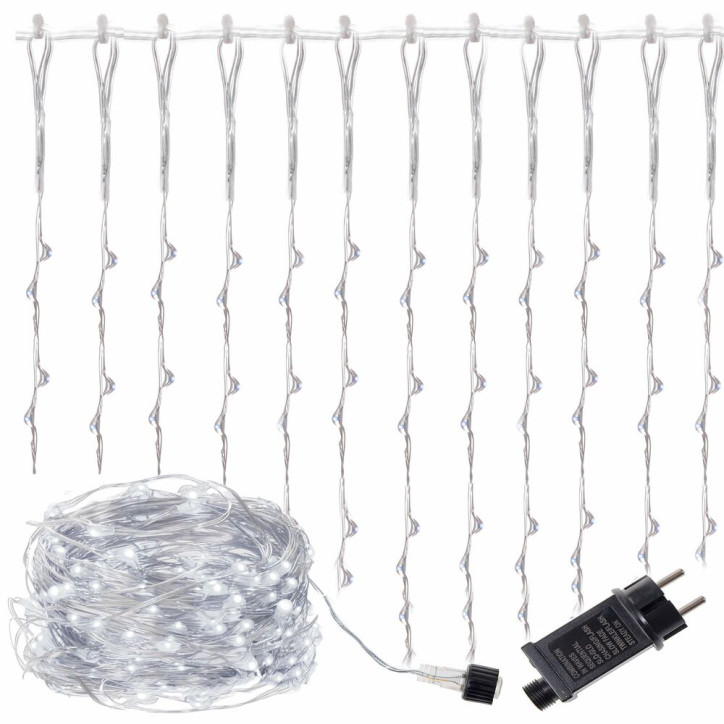LED svetelný záves Nano kvaple - 3x2m, 400LED, 8 funkcií, studená biela LED svetelný záves Nano kvaple - 3x2m, 400LED, 8 funkcií, studená biela