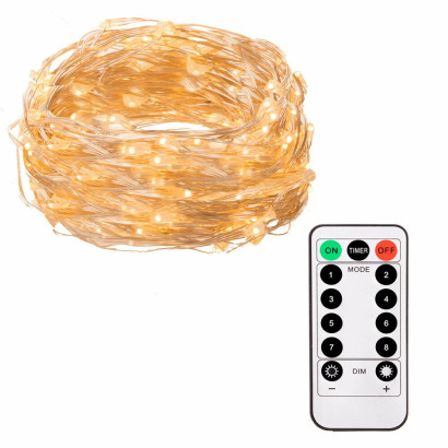 LED reťaz Nano - 5m, 50LED, 8 funkcií, ovládač, 3xAA, IP44, teplá biela