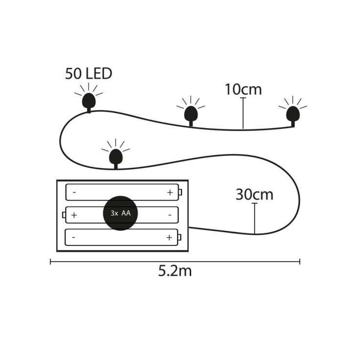 LED reťaz Nano - 5m, 50LED, 8-funkcií, ovládač, 3xAA, IP44, studená biela LED reťaz Nano - 5m, 50LED, 8-funkcií, ovládač, 3xAA, IP44, studená biela
