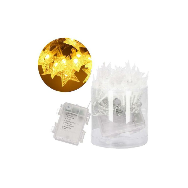 LED reťaz Hviezdy - 5m, 50LED, 8 funkcií, 3xAA, IP44, teplá biela LED reťaz Hviezdy - 5m, 50LED, 8 funkcií, 3xAA, IP44, teplá biela