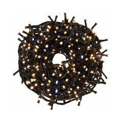 LED svetelná reťaz - 25,5m, 300LED, IP44, teplá biela + záblesky