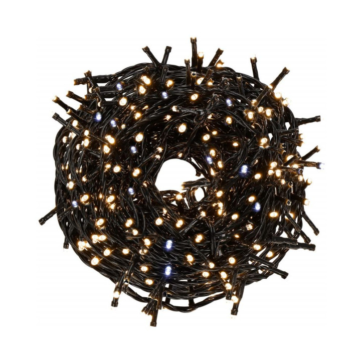 LED svetelná reťaz - 25,5m, 300LED, IP44, teplá biela + záblesky LED svetelná reťaz - 25,5m, 300LED, IP44, teplá biela + záblesky