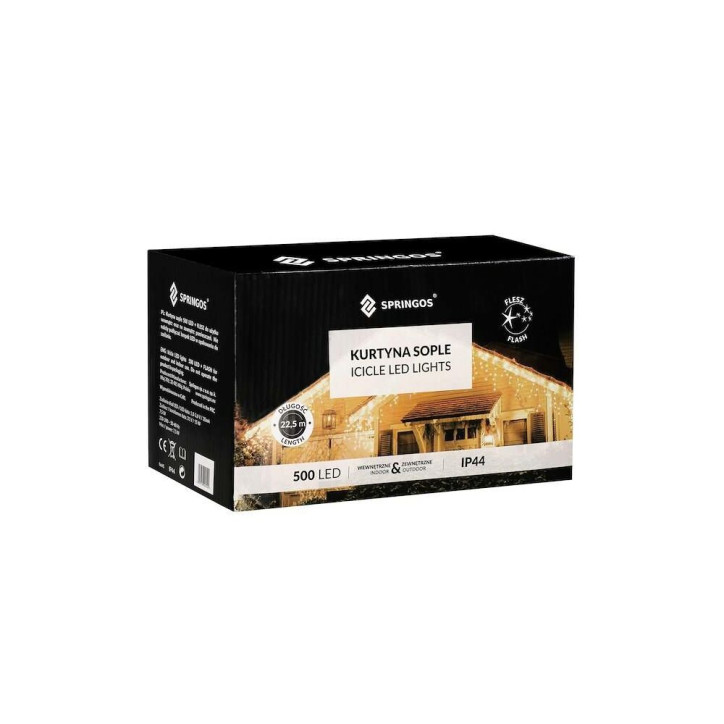 LED kvaple - 22,5m, 500LED, IP44, studená biela + záblesky LED kvaple - 22,5m, 500LED, IP44, studená biela + záblesky