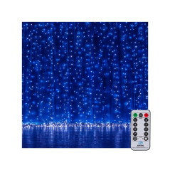 LED svetelný záves - 3x3m, 306LED, 8 funkcií, ovládač, IP44, modrá