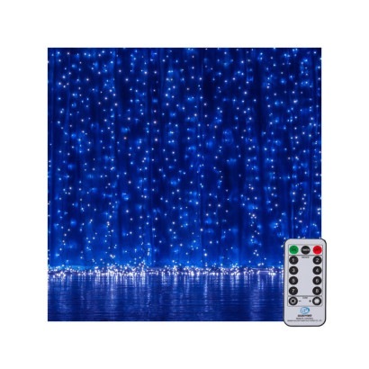 LED svetelný záves - 3x3m, 306LED, 8 funkcií, ovládač, IP44, modrá