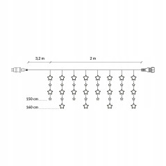 LED svetelný záves Hviezdy - 2x1, 6m, 180LED, IP44, studená biela + záblesky