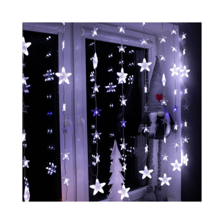 LED svetelný záves Hviezdy - 2x1, 6m, 180LED, IP44, studená biela + záblesky LED svetelný záves Hviezdy - 2x1, 6m, 180LED, IP44, studená biela + záblesky