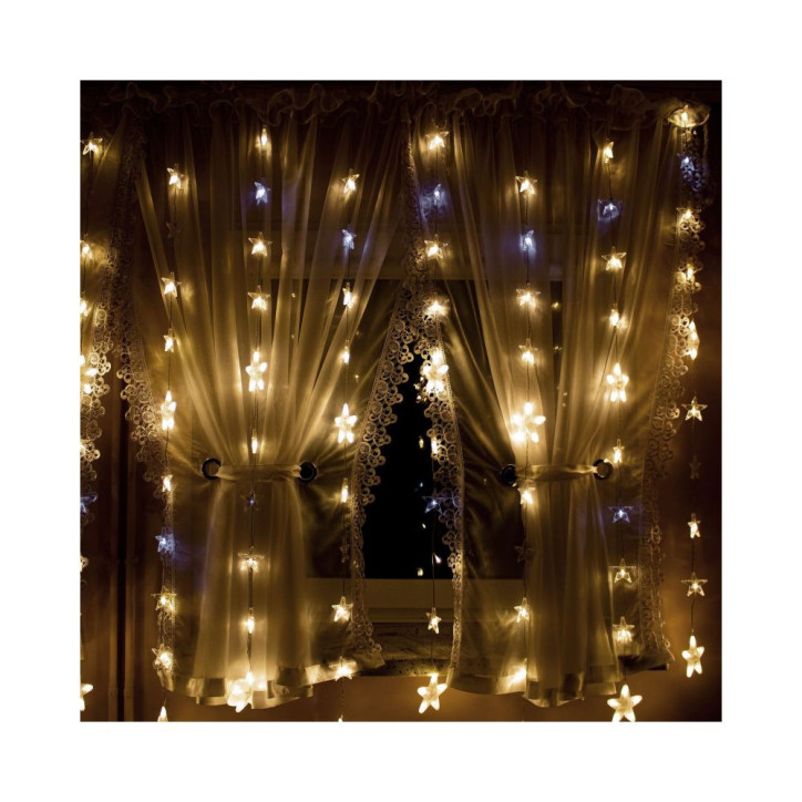 LED svetelný záves Hviezdy - 2x1, 6m, 180LED, IP44, teplá biela + záblesky LED svetelný záves Hviezdy - 2x1, 6m, 180LED, IP44, teplá biela + záblesky