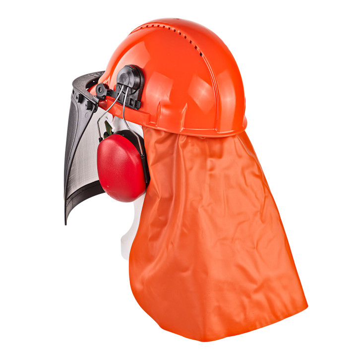 Lesnícka prilba s ochranou tváre, sluchu a krku 52-62 cm, oranžová Lesnícka prilba s ochranou tváre, sluchu a krku 52-62 cm, oranžová