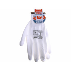 Rukavice z polyesteru polomáčané v PU, biele, 9"