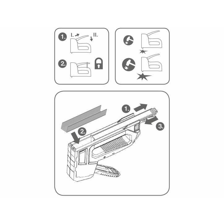 Pištoľ sponkovacia 6-funkčná, pre spony, káblové spony, klince a ihly