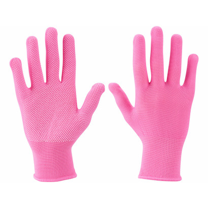 Rukavice polyester ružové, PVC terčíky, 7"