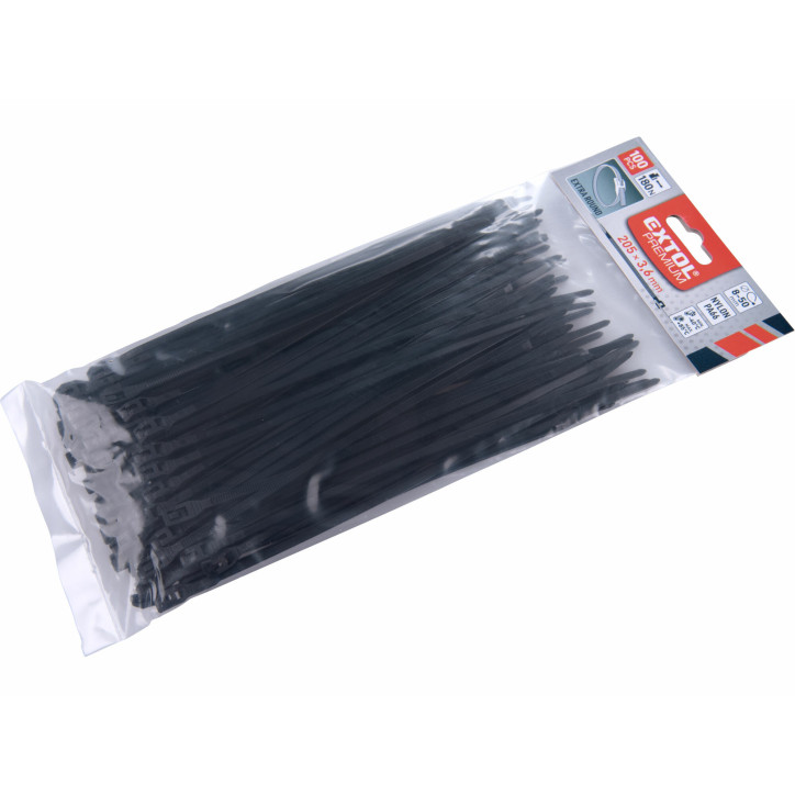 Pásky sťahovacie čierne, nízkoprofilový zámok, 7,6x370mm, 100ks