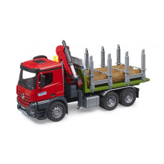 Nákladné vozidlo Mercedes-Benz Arocs na prepravu dreva s nakladacím žeriavom, chápadlom a tromi kmeňmi stromov 1:16 03669