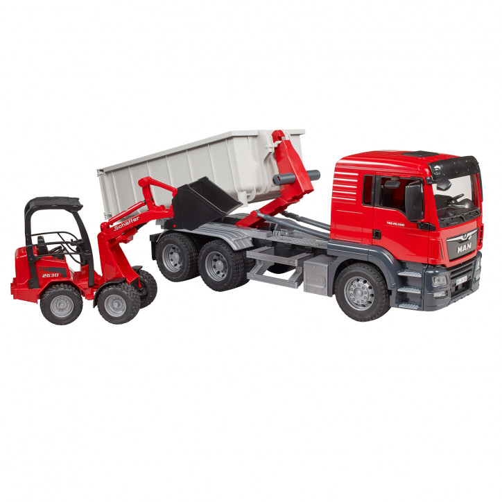 Nákladné auto MAN TGS s hákovým kontajnerom a nakladačom Schäffer 2630 1:16 03767 Nákladné auto MAN TGS s hákovým kontajnerom a nakladačom Schäffer 2630 1:16 03767