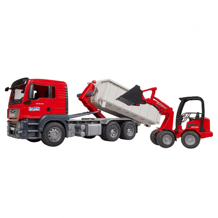 Nákladné auto MAN TGS s hákovým kontajnerom a nakladačom Schäffer 2630 1:16 03767 Nákladné auto MAN TGS s hákovým kontajnerom a nakladačom Schäffer 2630 1:16 03767