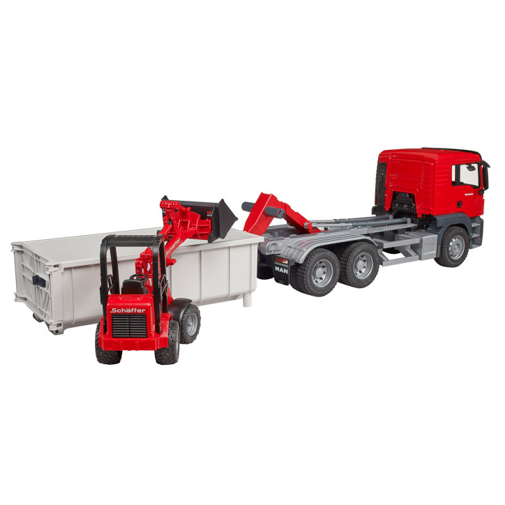 Nákladné auto MAN TGS s hákovým kontajnerom a nakladačom Schäffer 2630 1:16 03767 Nákladné auto MAN TGS s hákovým kontajnerom a nakladačom Schäffer 2630 1:16 03767