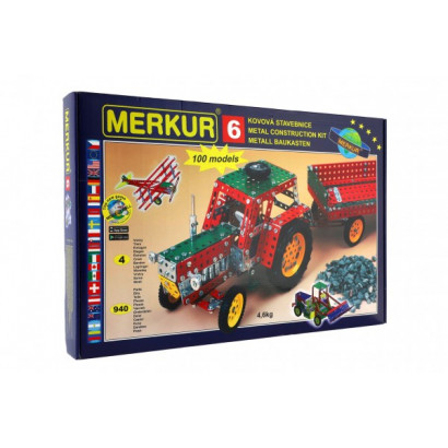 Stavebnica MERKUR 6 100 modelov 940ks 4 vrstvy v krabici 54x36x6cm