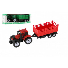 Traktor s prívesom plast 28cm 2 farby v krabičke