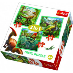 Puzzle 3v1 Svet dinosaurie 20x19,5cm v krabici 28x28x6cm