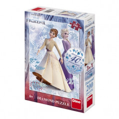Puzzle 3v1 Ľadové kráľovstvo II/Frozen II 200 dielikov s diamantmi s lepidlom v krabici 20x29,5x6cm