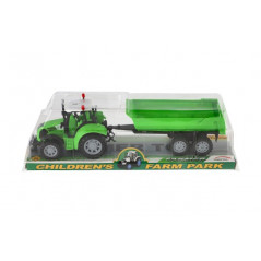Traktor s prívesom a výklopka plast 35cm 2 farby na zotrvačník v blistri