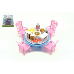 Stôl a stoličky s doplnkami plast 12cm asst 3 farby v blistri