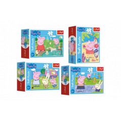 Minipuzzle 54 dielikov Šťastný deň Prasiatka Peppy / Peppa Pig 4 druhy v krabičke 9x6,5x3,5cm 40ks v