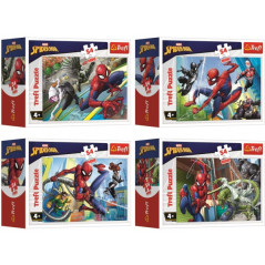 Minipuzzle 54 dielikov Spidermanův čas 4 druhy v krabičke 9x6,5x4cm 40ks v boxe