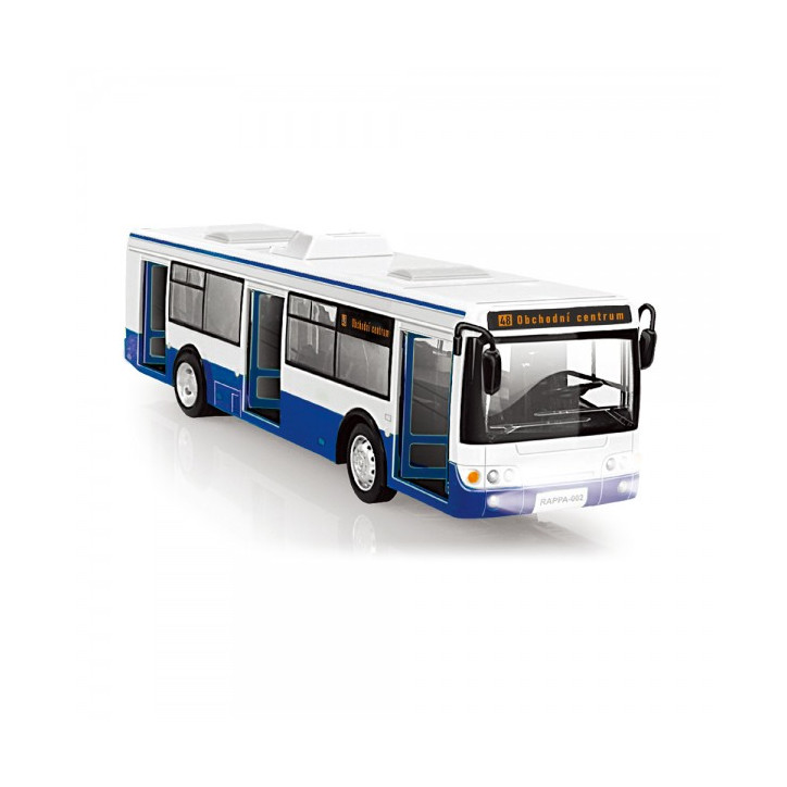 Autobus česky hovoriaci plast 28cm modrý voľný chod na bat. so svetom so zvukom v krab. 33x11x10cm