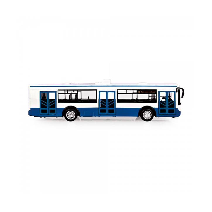 Autobus česky hovoriaci plast 28cm modrý voľný chod na bat. so svetom so zvukom v krab. 33x11x10cm
