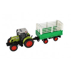 Traktor s vlekom plast 39cm na zotrvačník na batérie so zvukom sa svetlom v krabici 42x19x12cm