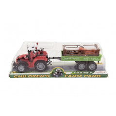 Traktor s vlekom a zvieratkami plast 34cm na zotrvačník 2 farby v blistri