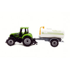 Traktor s prívesom plast / kov 19cm 3 druhy na voľný chod v krabičke 25x13x5,5cm 12ks v boxe