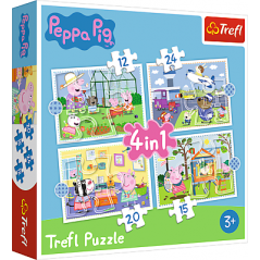 Puzzle 4v1 Peppa Pig / prasiatka Pepa Spomienka na prázdniny v krabici 28x28x6cm
