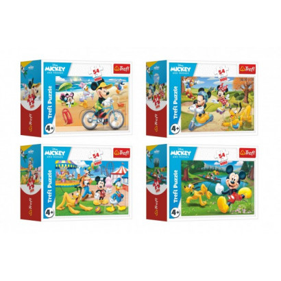 Minipuzzle 54 dielikov Mickey Mouse Disney / Deň s priateľmi 4 druhy v krabičke 9x6,5x4cm 40ks v box