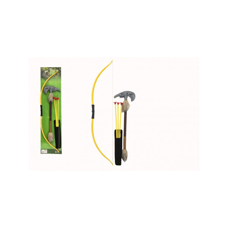 Luk indiánsky 70cm + 3 šípy s prísavkami + tomahawk plast v sáčku