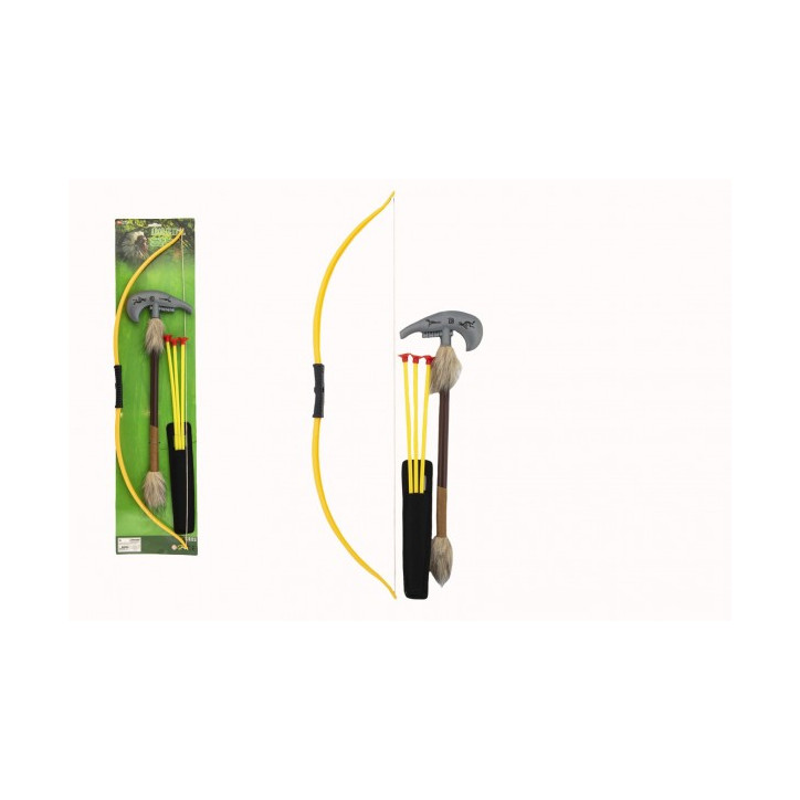 Luk indiánsky 70cm + 3 šípy s prísavkami + tomahawk plast v sáčku