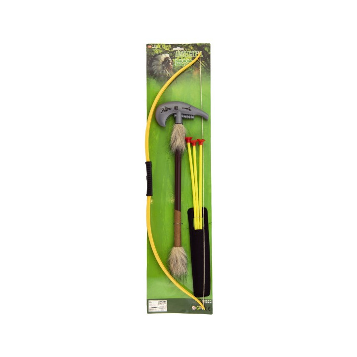 Luk indiánsky 70cm + 3 šípy s prísavkami + tomahawk plast v sáčku