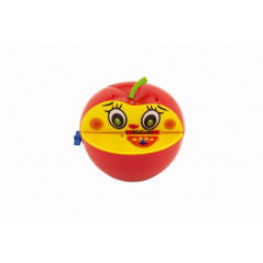Pokladnička červené jablko s červíkom na kľúčik plast 11x10cm v krabičke 11x11x10cm
