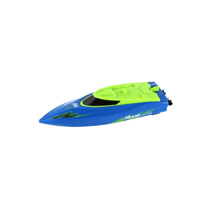 Motorový čln/loď do vody RC plast 22cm modrý na batérie+dob. pack+USB 2,4 Ghz v krabici 30x23x9cm