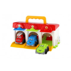 Garáž s autíčkami 3ks + doplnky plast v krabici 27x14x15cm