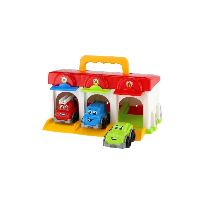 Garáž s autíčkami 3ks + doplnky plast v krabici 27x14x15cm
