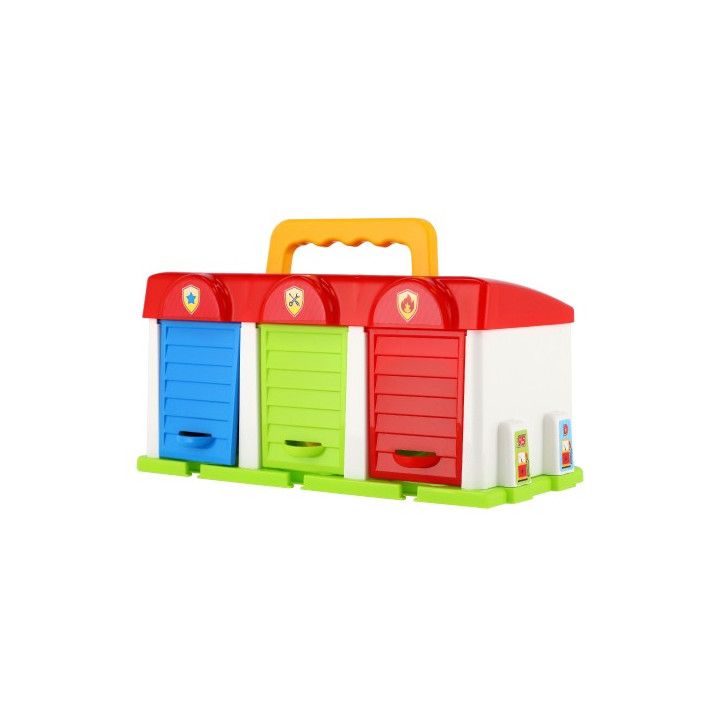 Garáž s autíčkami 3ks + doplnky plast v krabici 27x14x15cm